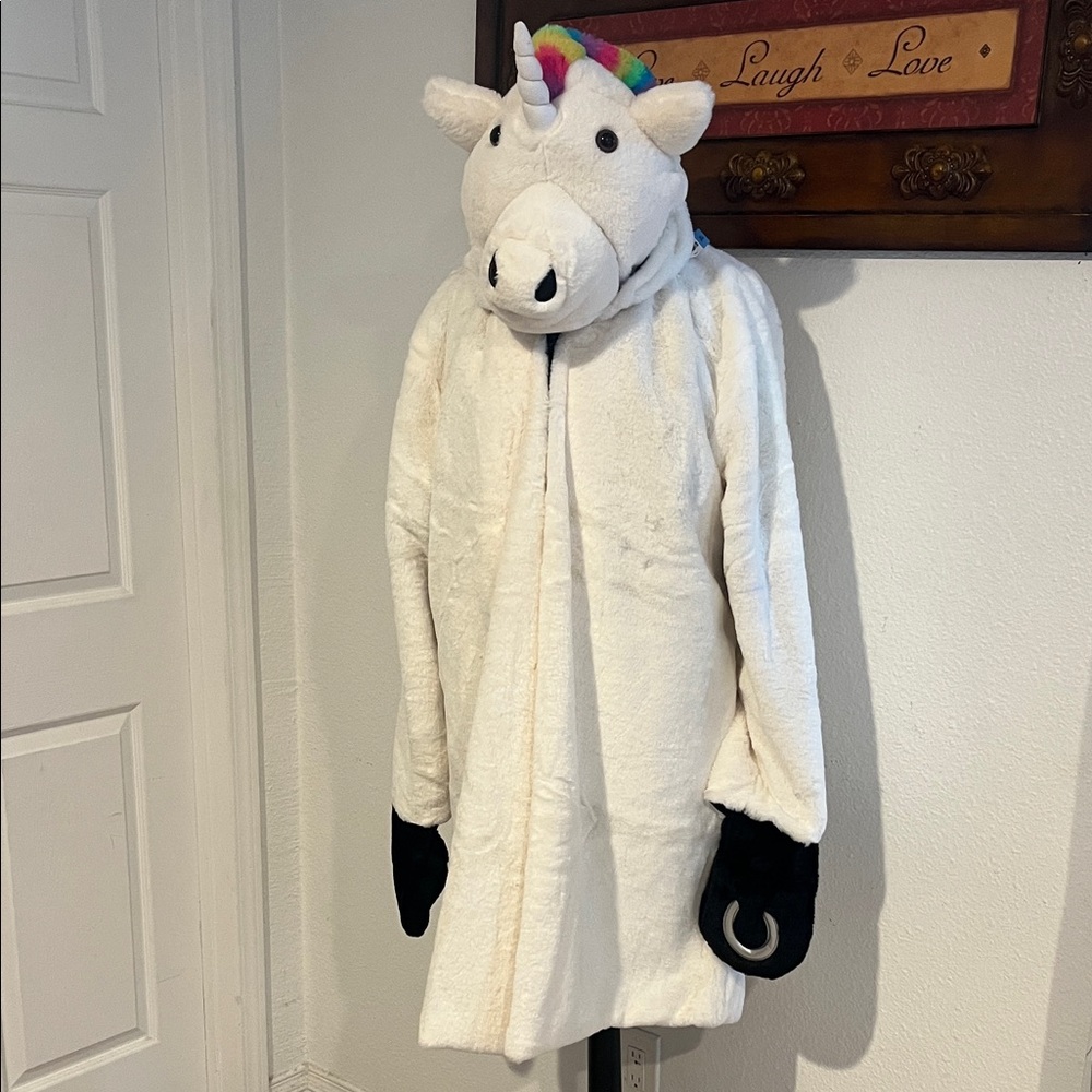 Women's White Unicorn Coat with Rainbow Accents